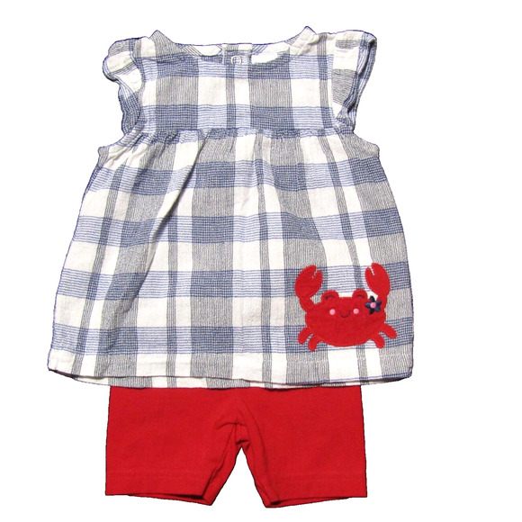 Just One You Carters 3-6 Month 2 Piece Outfit blue plaid shirt with red shorts - Picture 2 of 6